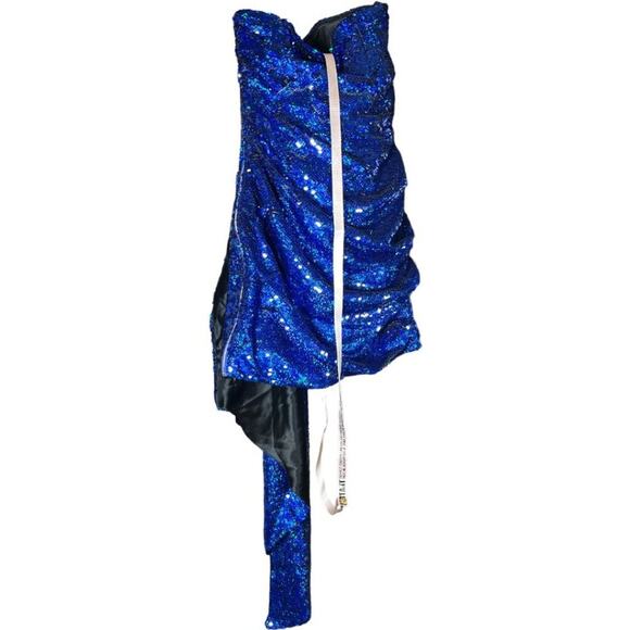 NWT House of CB London Gisele Blue Sequin Draped Strapless Mini Dress XS - Picture 3 of 13
